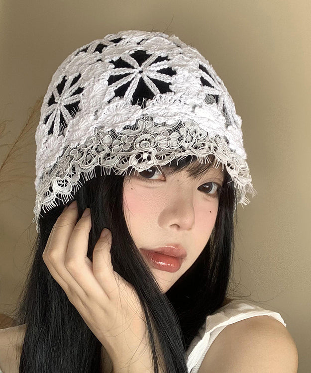 Style Lace Edge Knitted Hollow Flower Thin Boonie Hat WI016