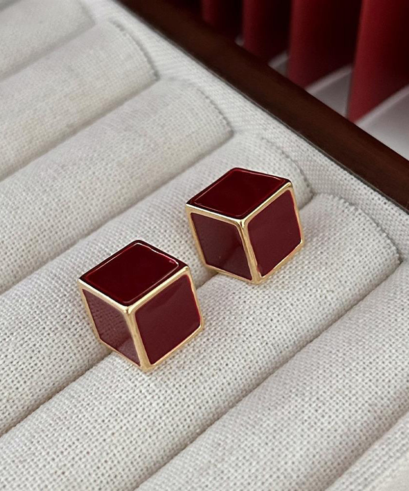 Style Earrings Stud Square Mulberry Overgild Copper