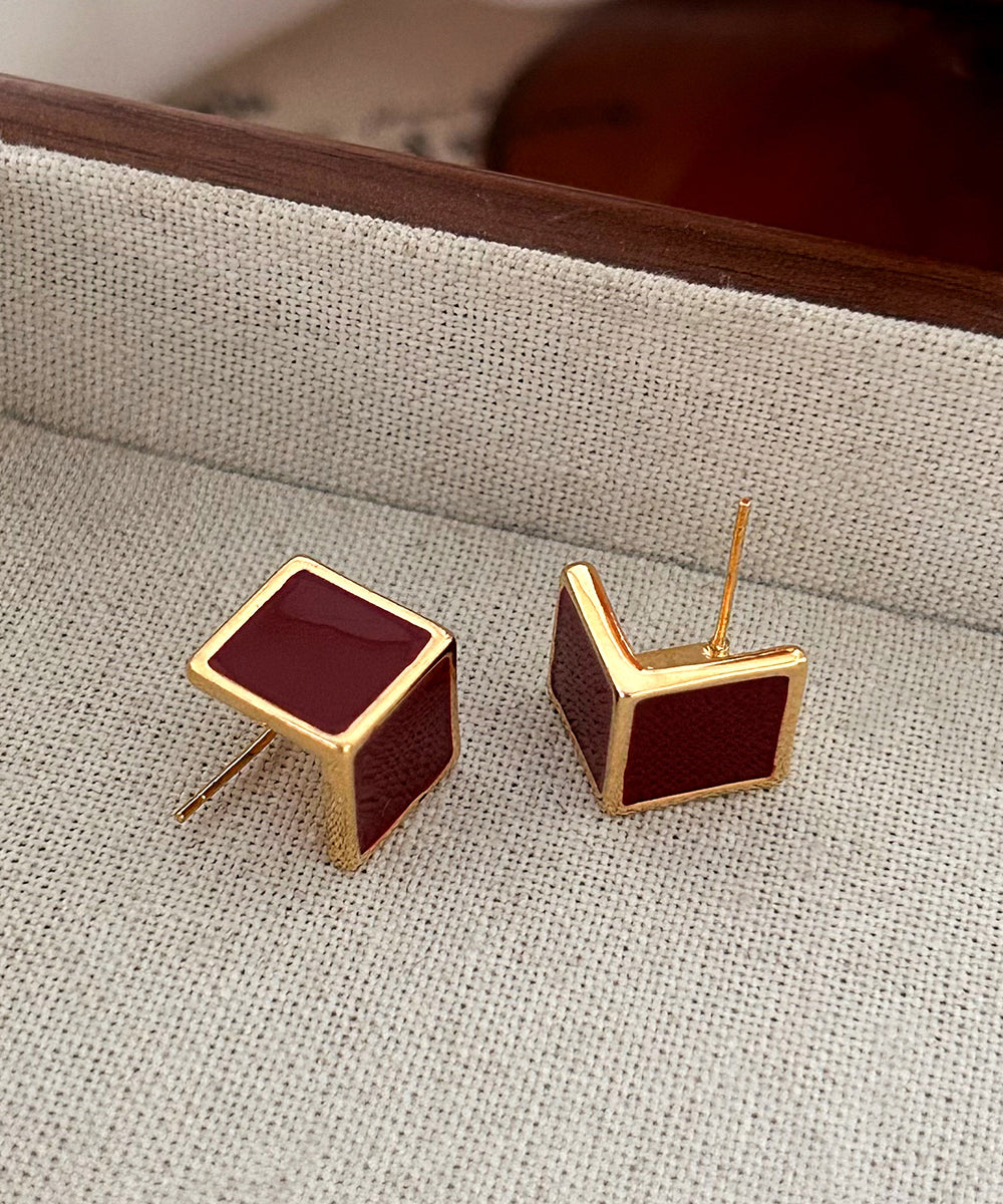 Style Earrings Stud Square Mulberry Overgild Copper