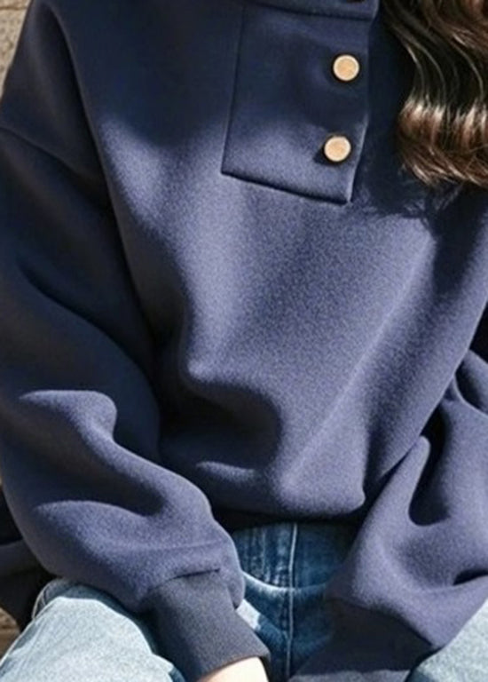 Style Navy Ruffled Patchwork Cotton Sweatshirt Spring TN024