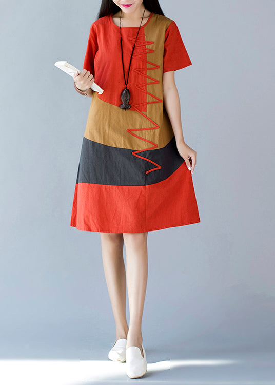 A Dresses Style Orange Summer Line Cotton Print