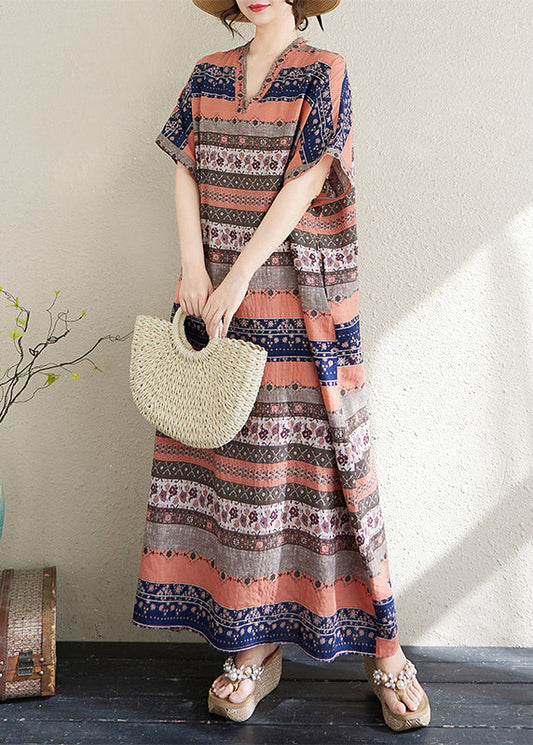 Dresses Summer Print Orange Long Striped Oversized Style Cotton