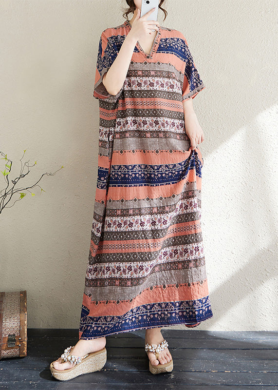 Dresses Summer Print Orange Long Striped Oversized Style Cotton