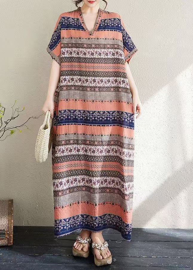 Dresses Summer Print Orange Long Striped Oversized Style Cotton