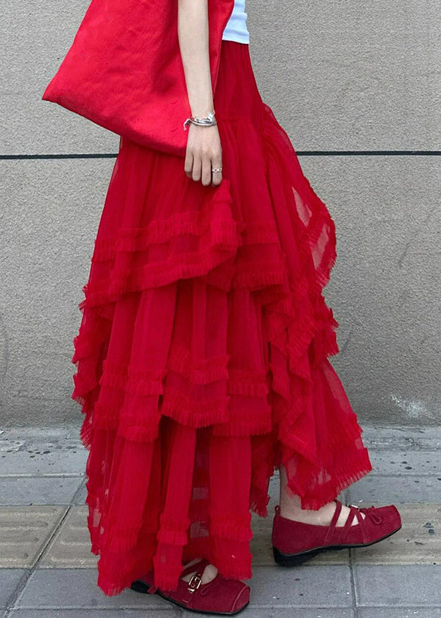 Waist Tulle Skirt Cake Elastic Red Style Maxi Summer