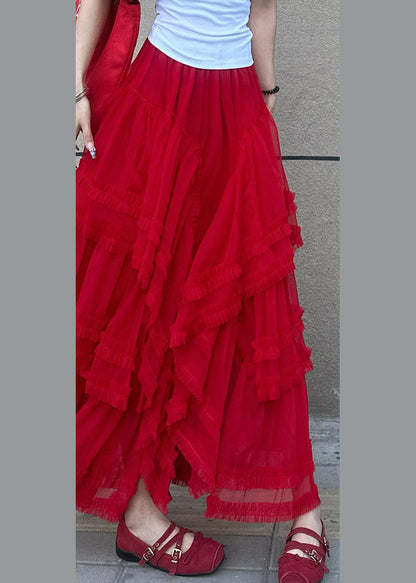 Waist Tulle Skirt Cake Elastic Red Style Maxi Summer