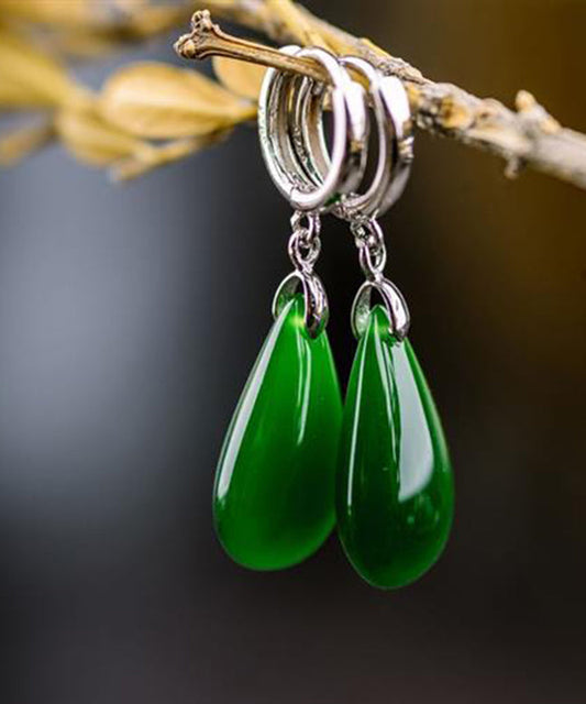 Style Silk Sterling Silver Overgild Jade Water Drop Drop Earrings YI004