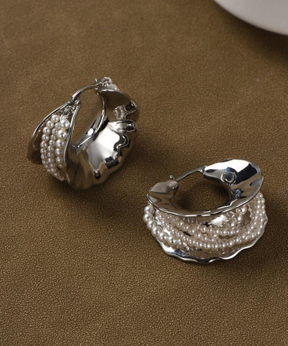 Hoop Silver Style Silk Earrings Sterling Pearl