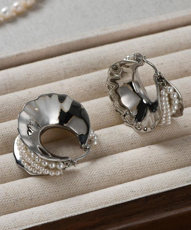 Hoop Silver Style Silk Earrings Sterling Pearl