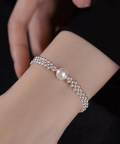 Style White Alloy Weave Pearl Chain Bracelet WF015