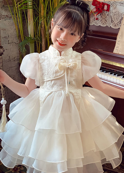 Button Maxi Tassel Style Dress Kids Tulle White Summer