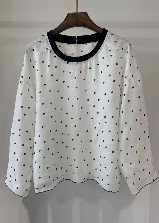 Cotton Blouse Tops Style Oversized Dot Fall White