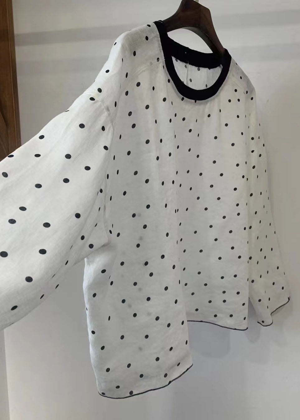 Cotton Blouse Tops Style Oversized Dot Fall White