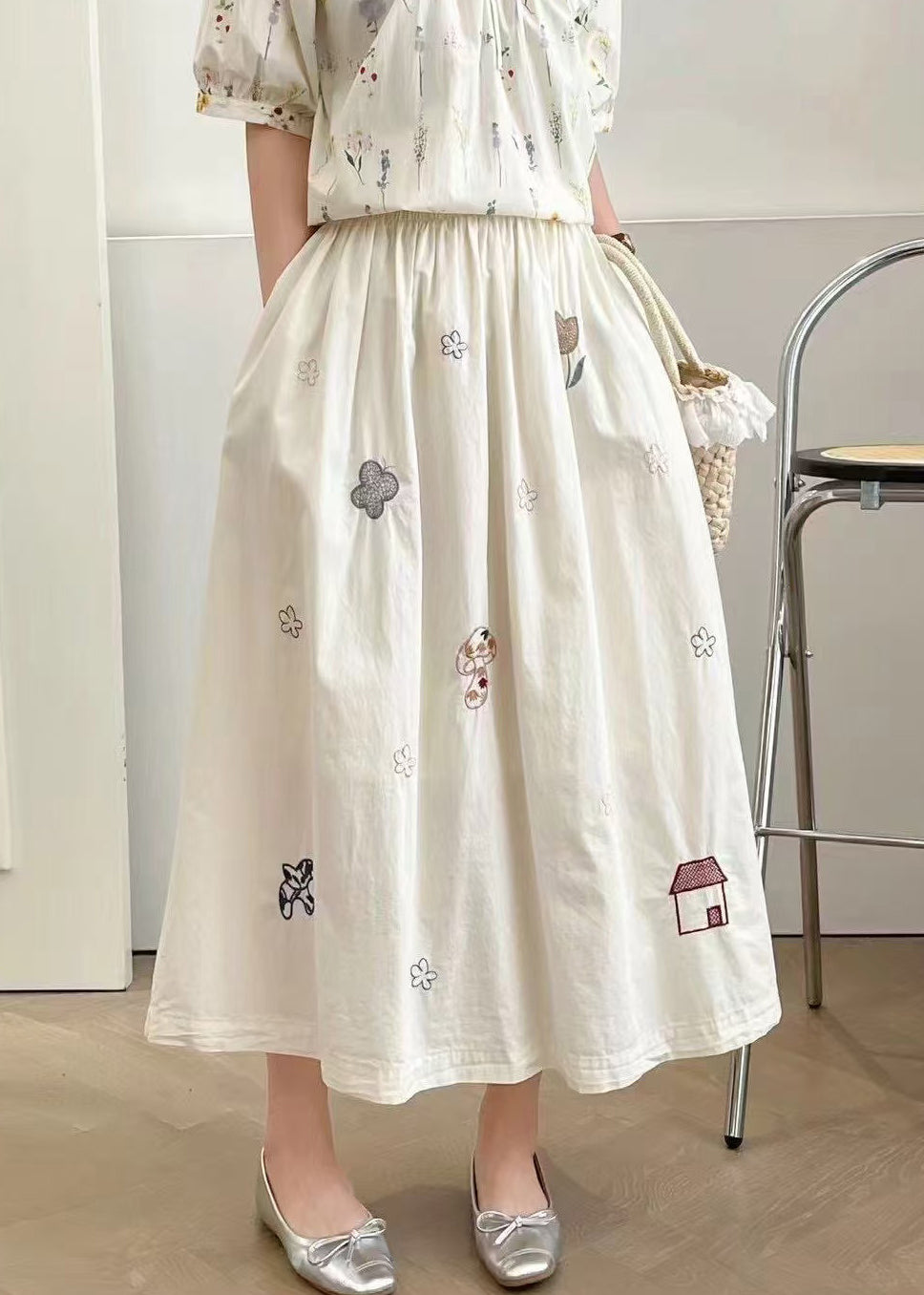 Cotton White Summer Embroidered Skirt Style