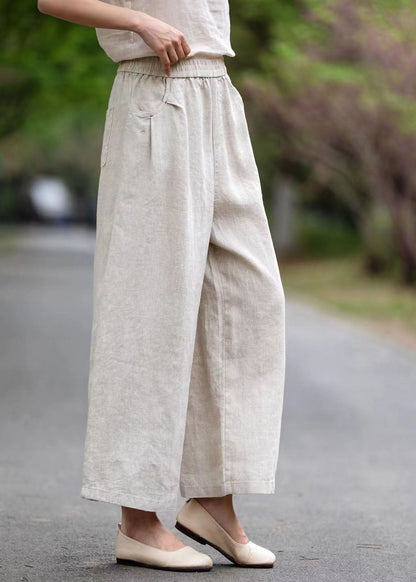 Oversized Summer Pants Pockets Wide White Style Leg Linen