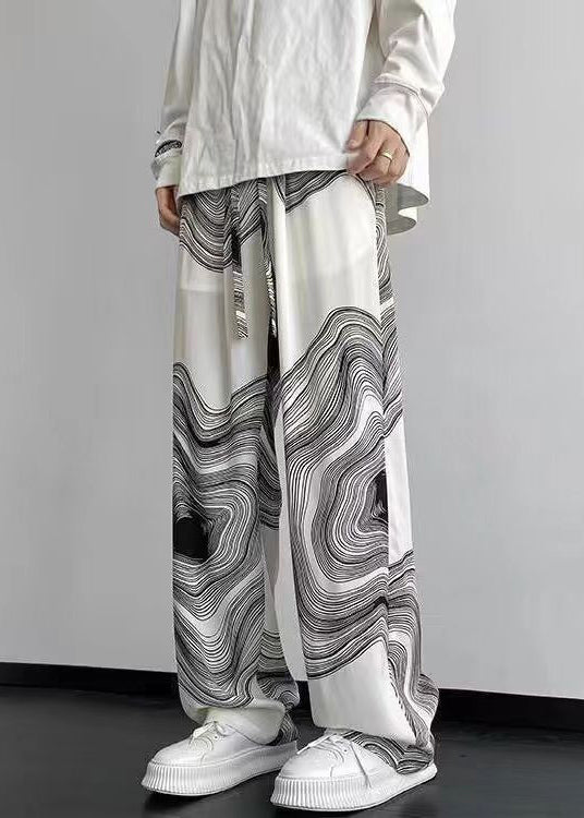 Mens Oversized White Cotton Style Spring Pants Print