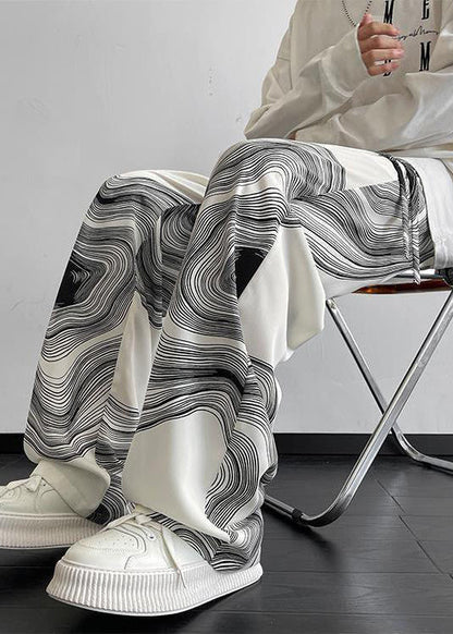 Mens Oversized White Cotton Style Spring Pants Print