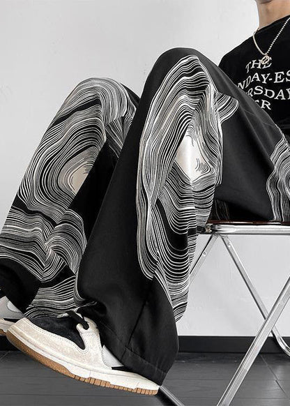 Mens Oversized White Cotton Style Spring Pants Print