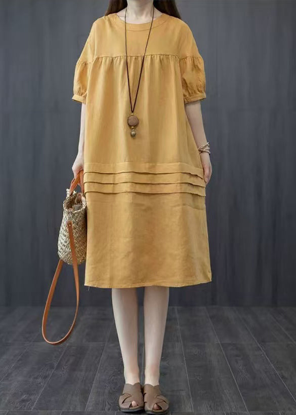 Mid Summer Patchwork Yellow Dress Wrinkled Style Oversized