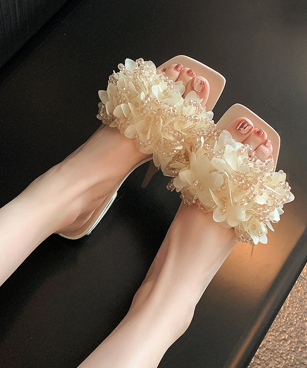 Slide Peep Sandals Toe Stylish Apricot Floral