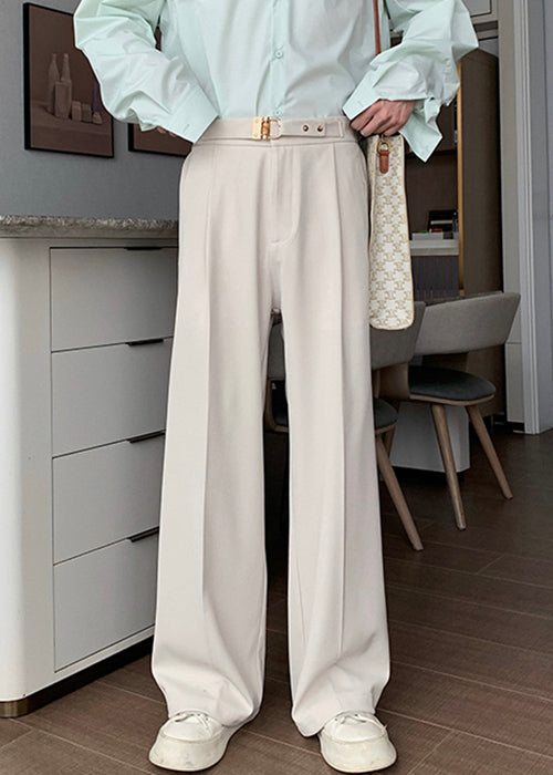 Waist Mens Pockets High Apricot Pants Spandex Stylish Fall