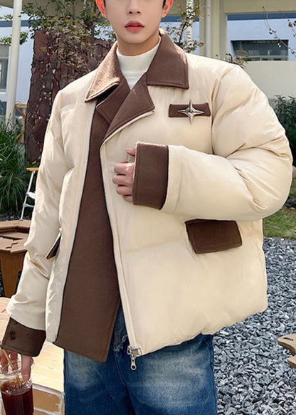 Stylish Apricot Zip Up Patchwork Men Parkas Winter WL001