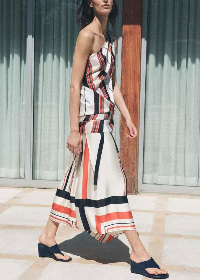 Set Two Design Summer Asymmetrical Silk Stylish Striped Pieces