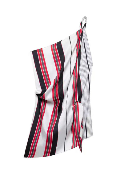 Set Two Design Summer Asymmetrical Silk Stylish Striped Pieces