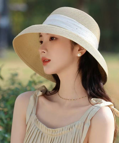 Stylish Woven Beige Straw Hat Floppy Sun Breathable