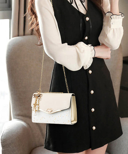 Stylish Bag Flap Faux Beige Leather Chain Linked