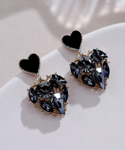 Earrings Zircon Drop Black Alloy Stylish Love