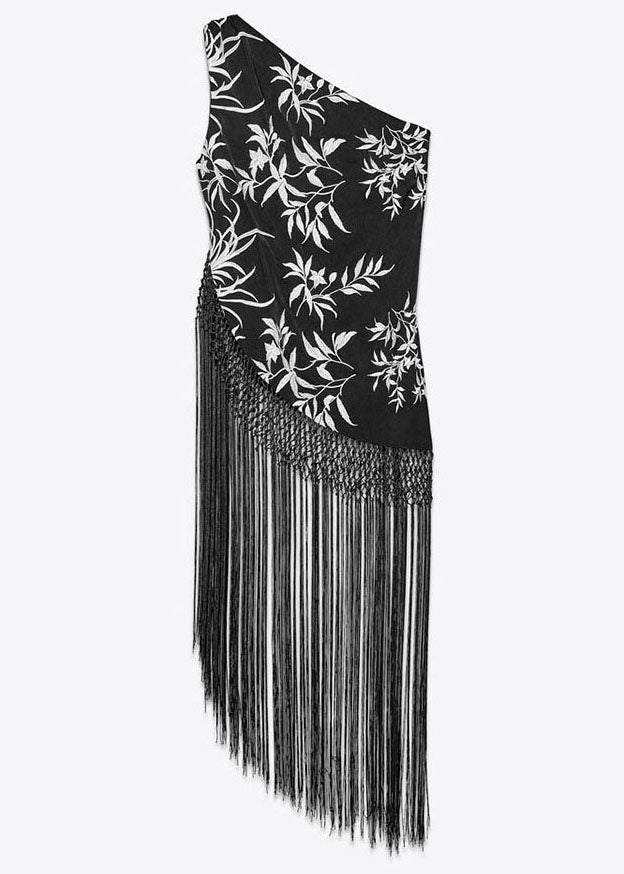 Tops Asymmetrical Black Stylish Cotton Tasseled Sleeveless