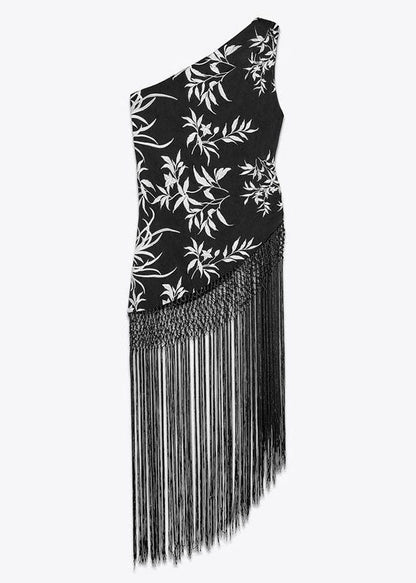 Tops Asymmetrical Black Stylish Cotton Tasseled Sleeveless