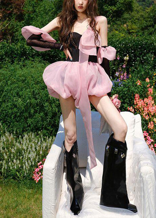 Bow Summer Cotton Jumpsuit Mini Stylish Black Patchwork