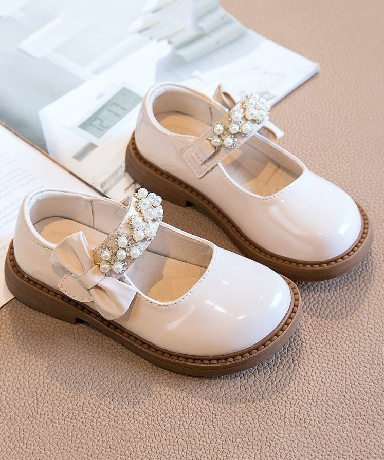 Strap Kids Buckle Girls Shoes Bead Black Loafer Stylish Nail