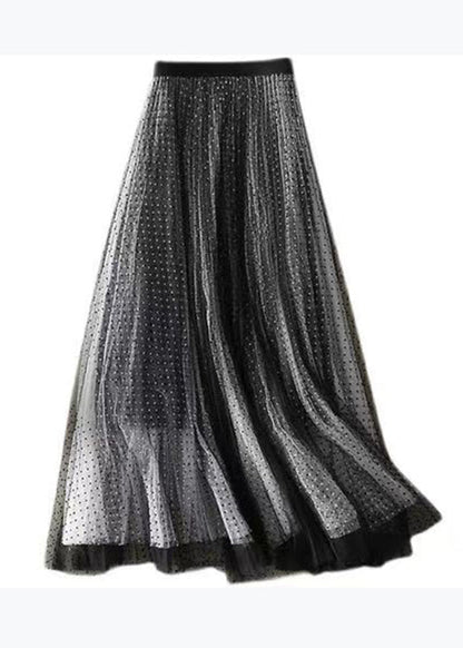 Stylish Black Dot Print Wrinkled Tulle Skirt Summer QQ1040