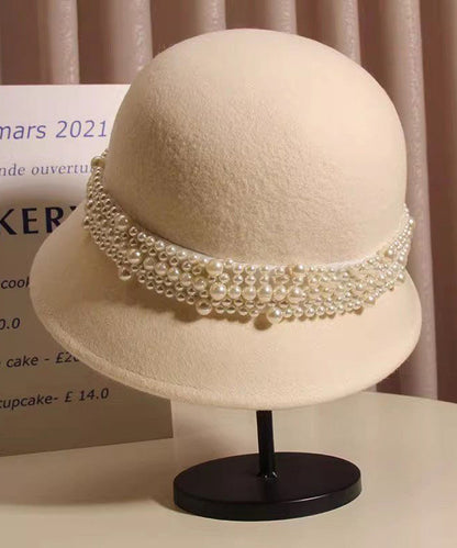 Woolen Black Bucket Handmade Stylish Bead Hat Nail