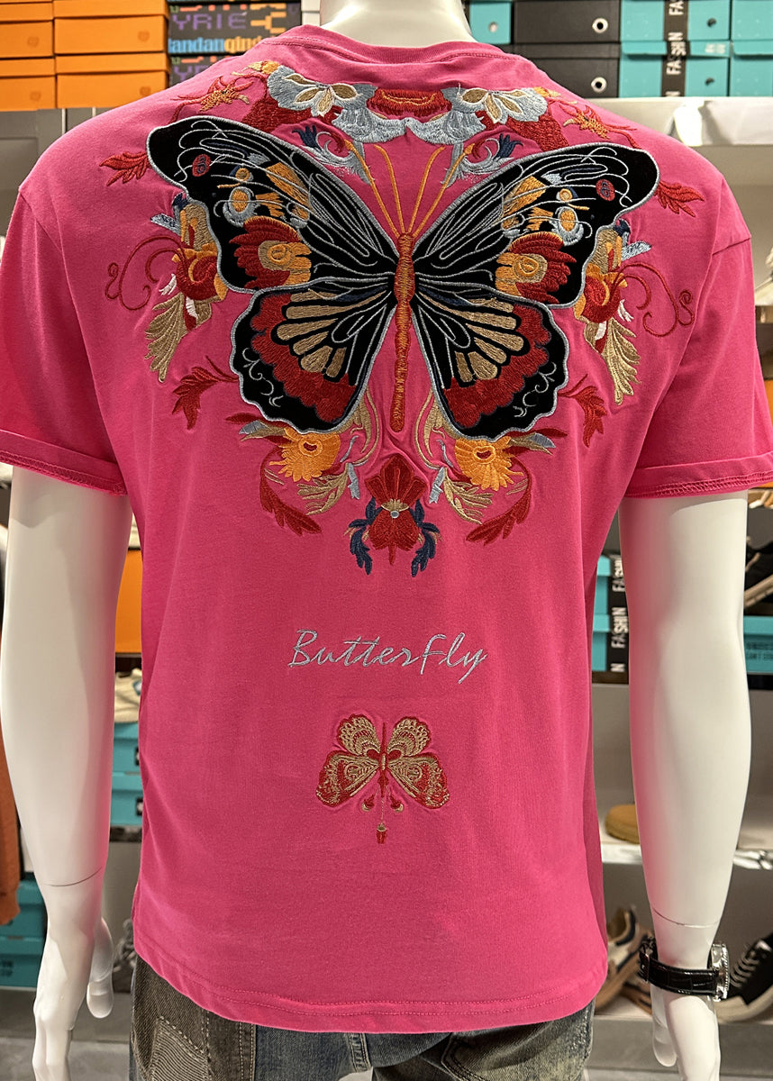 Summer Mens Embroideried Black T O-Neck Stylish Shirt