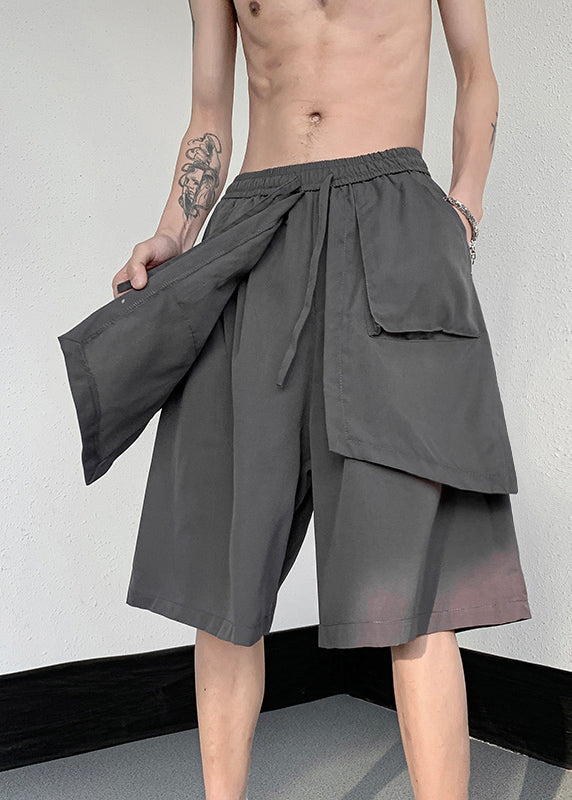 Stylish Black Patchwork Tie Waist Men Wide Leg Pants Summer YT018