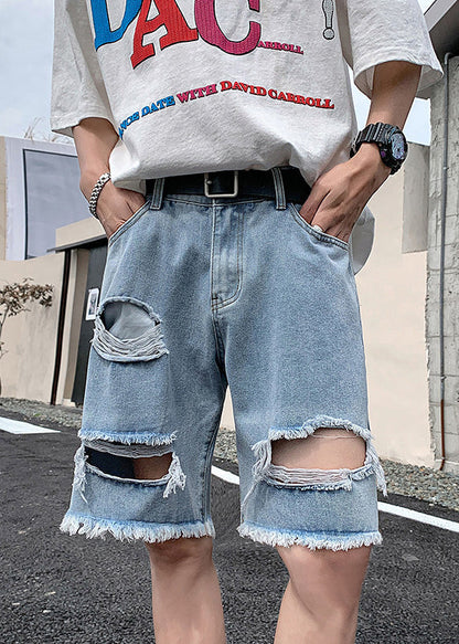 Stylish Black Pockets High Waist Men Ripped Jeans Summer YL018