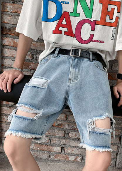 Stylish Black Pockets High Waist Men Ripped Jeans Summer YL018