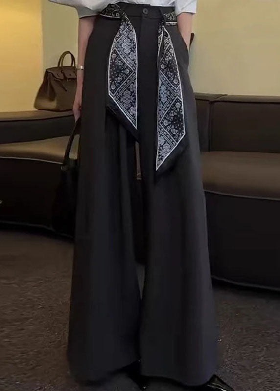 Wide Leg Stylish Pants Waist Black Spandex Fall High Pockets