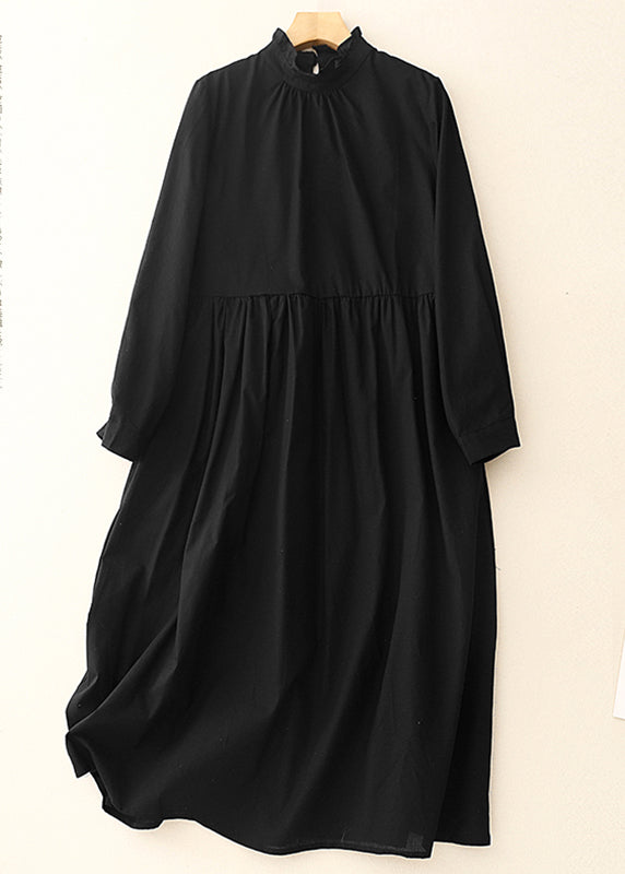 Black Dress Cotton Long Stylish Ruffled Spring