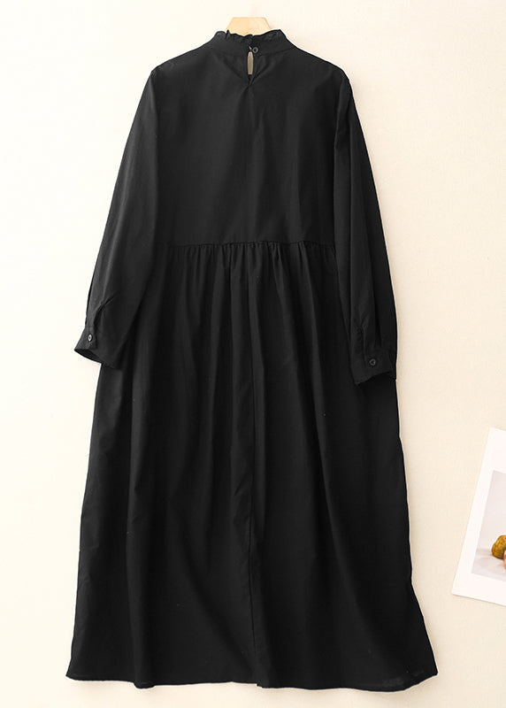Black Dress Cotton Long Stylish Ruffled Spring