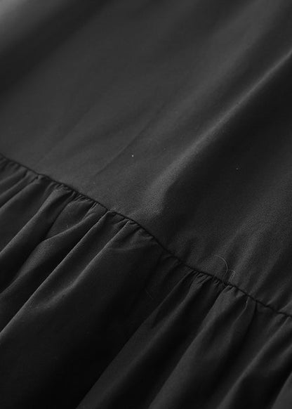 Black Dress Cotton Long Stylish Ruffled Spring