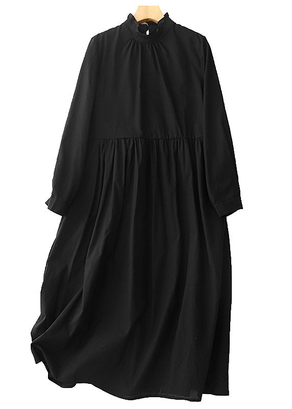 Black Dress Cotton Long Stylish Ruffled Spring