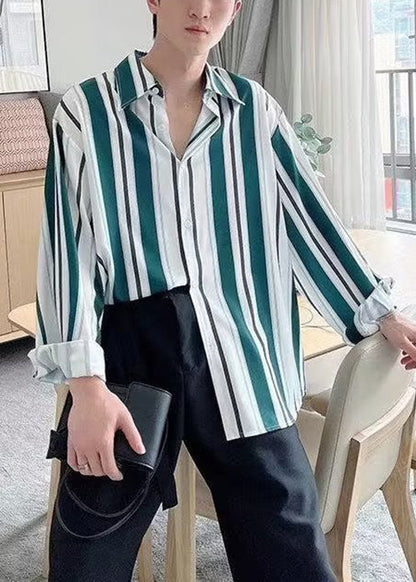 Men Striped Spring Cotton Button Black Shirts Stylish