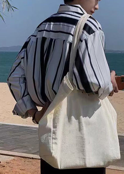 Men Striped Spring Cotton Button Black Shirts Stylish