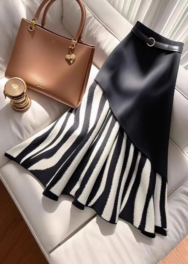 Stylish Black Zebra Pattern High Waist Patchwork Skirt Spring YJ010