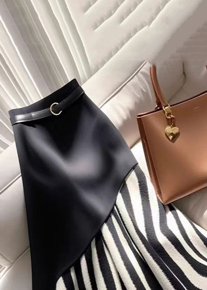 Stylish Black Zebra Pattern High Waist Patchwork Skirt Spring YJ010